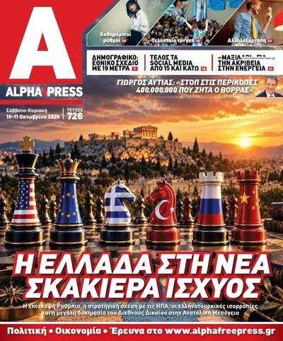 Πρωτοσέλιδο Apha freepress - Τρίτη, 13 Οκτωβρίου 2026